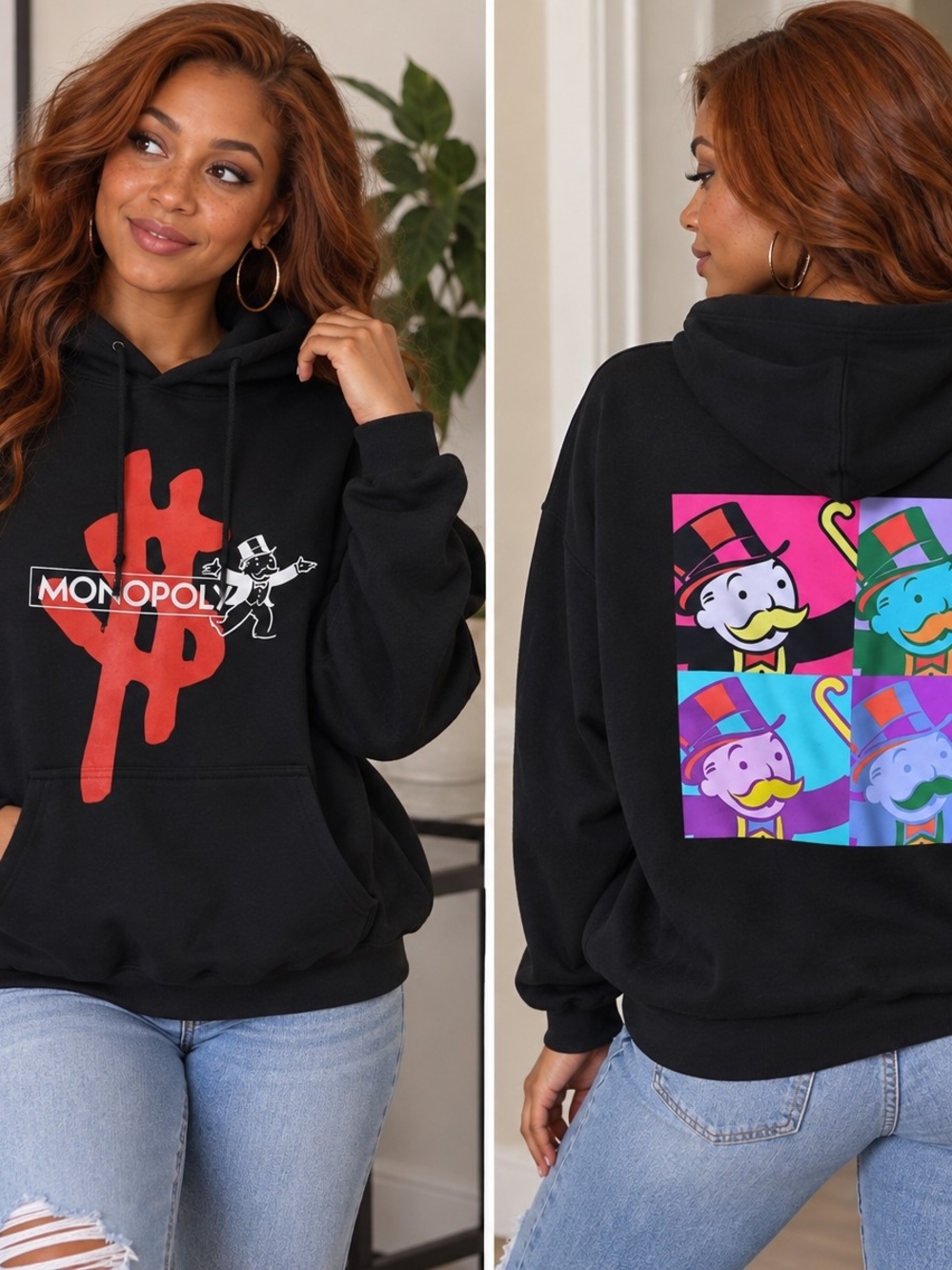 Graphic Black Crewneck Hoodie - Women
